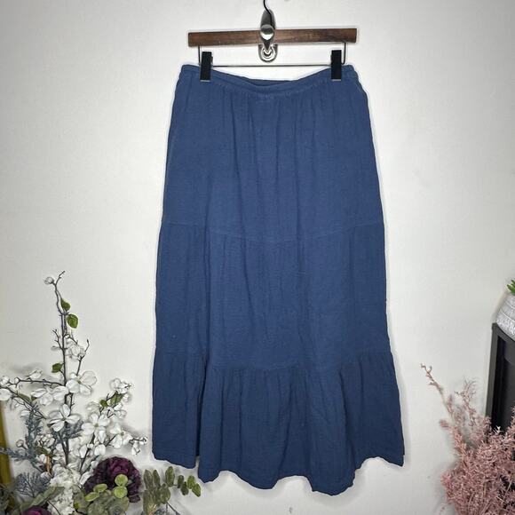 PACT Organic Cotton Coastal Double Gauze Tiered Maxi Skirt Navy Blue Sz M {A4} - Picture 3 of 6